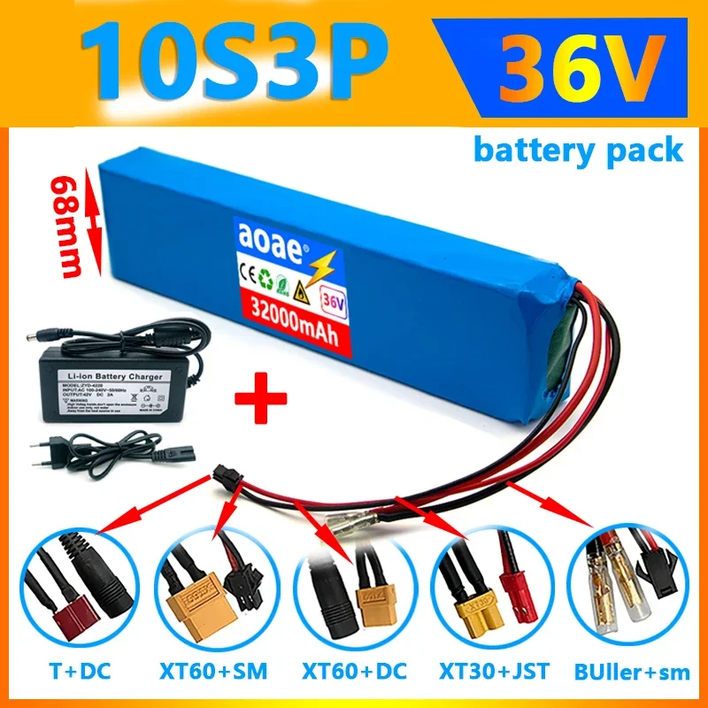 

AOAE 36V 32000mAh Battery ebike Battery Pack 18650 Li-ion Batteries 10S3P For High Power Electric Scooter Motorcycle Scooter