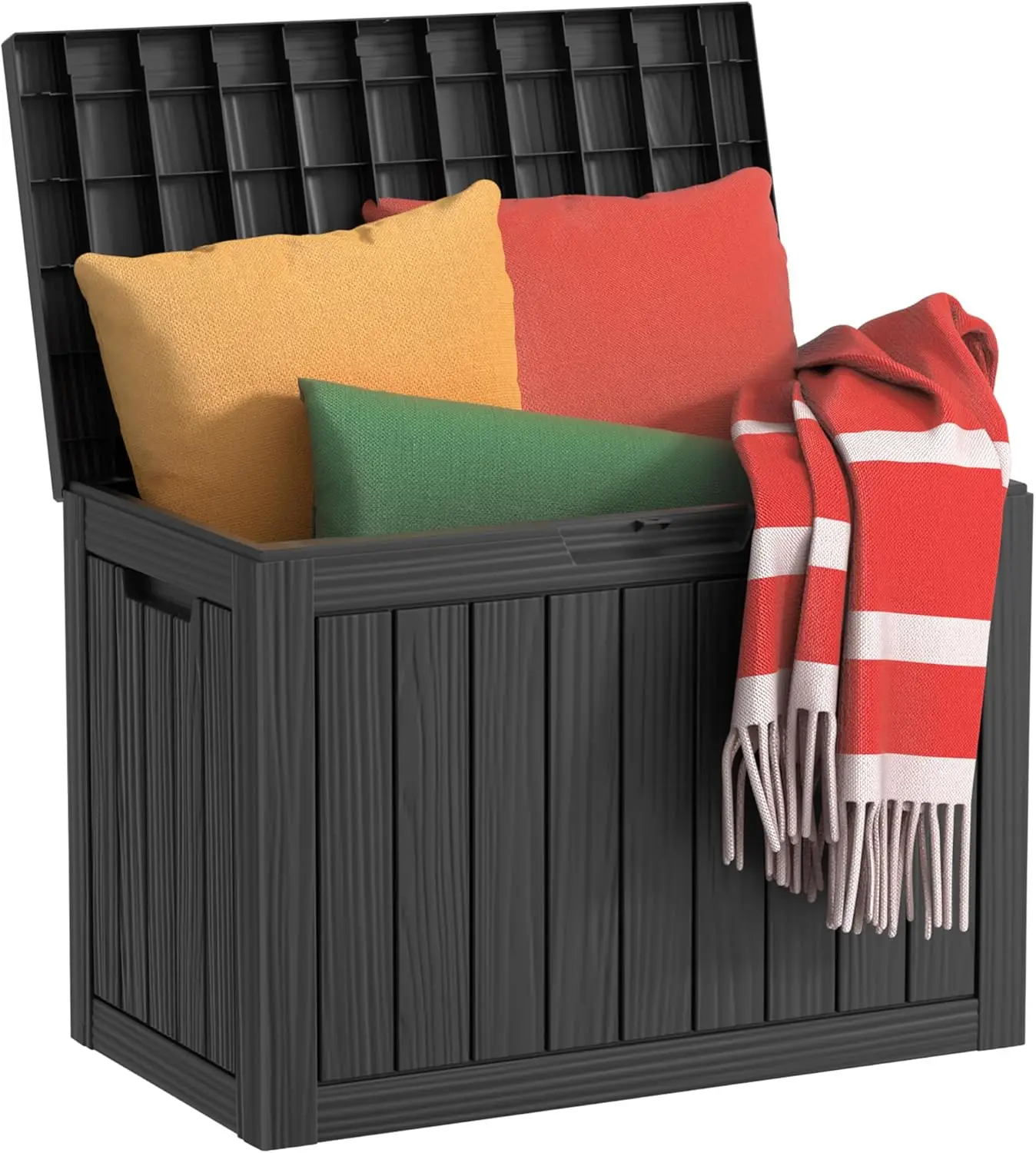 45 Gallon Waterproof Resin Deck Box, UV Resistant Outdoor Storage for Patio, Garden, Porch, Delivery, Black Striped