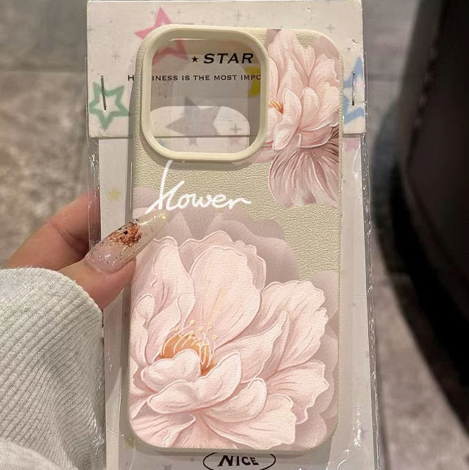 

For iPhone 16 15 14 13 12 11 Pro Max Plus Case Diagonal Large Flower Lichee Pattern Silicone Cover For iPhone XS XR X 16e Funda