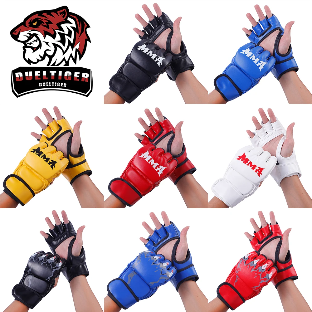 

DUELTIGER Half Finger Boxing Gloves for Adult Men and Women's Sanda Muay Thai Leather Kickboxing Sandbags Training MMA Glove