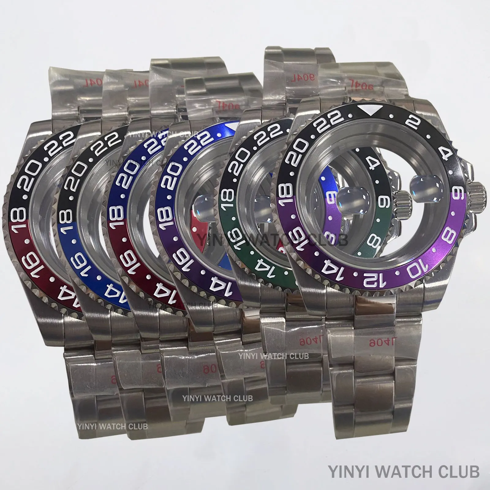 39.5mm Watch Case transparent bottom 316L Stainless Steel Watch Case Oyster Bracelet Acrylic Bubble Glass Fit NH35/34/36/38/7S4R