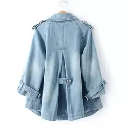 Denim Cape Coat Female Jacket Double Breasted Jackets Women Office Lady Windbreaker Denim Basic Coats 2024 Autumn Overcoat