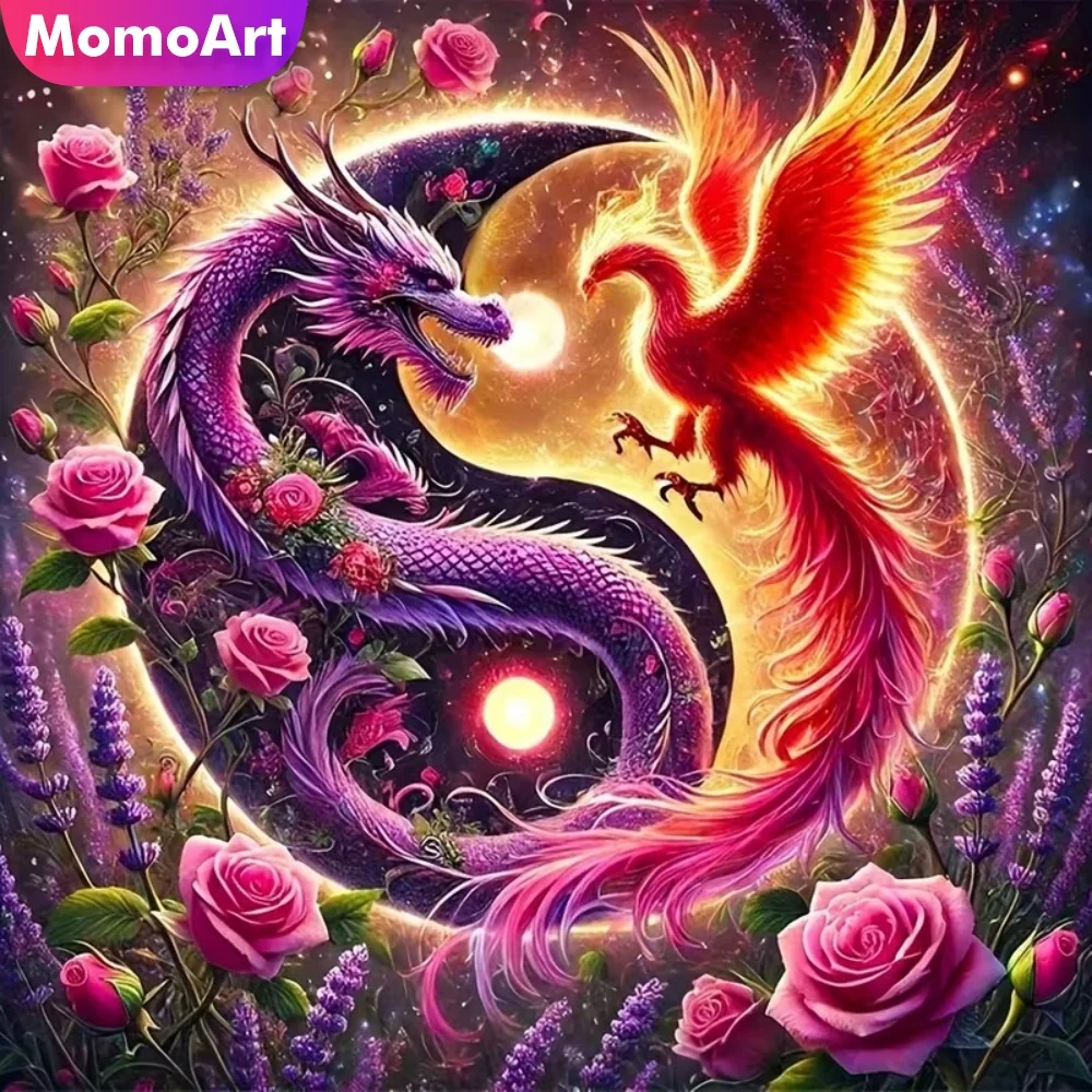 Momoart Diamant-Mosaik Drache Tier Phönix DIY Diamantmalerei Blume Geeignet für Anfänger Bastelset Handgemachtes Hobby