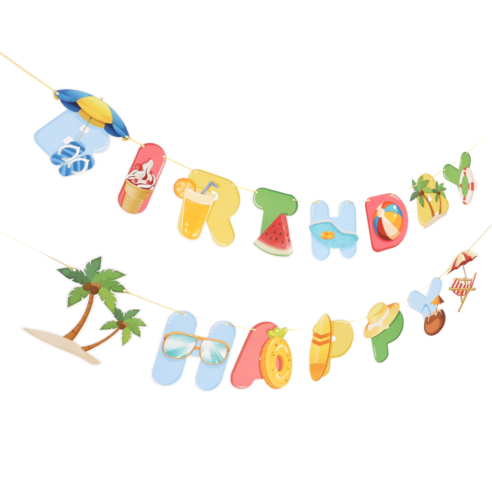 

Beach Party Birthday Flag Hawaiian Luau Banner Happy Supplies Tropical Decorations Paper Theme Vacation DIY Party Decorations