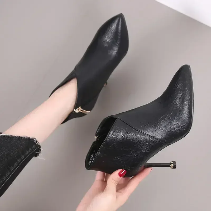 New Hot Sales Sexy Female Ankle Boots Heeled Very High Heels Short Boot Shoe for Women Leather Fashion Pumps Booties Footwear