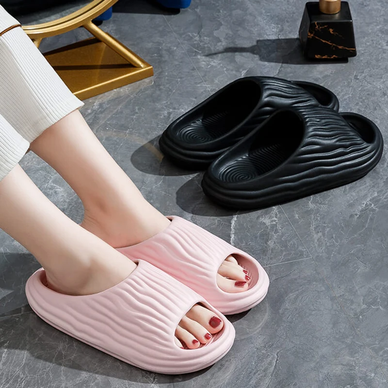 Soft Thick Bottom Indoor Slippers Women Summer 2026 Stripe Protrusion Non Slip Home Slippers Plus Size Couple's Bedroom Slides image 2