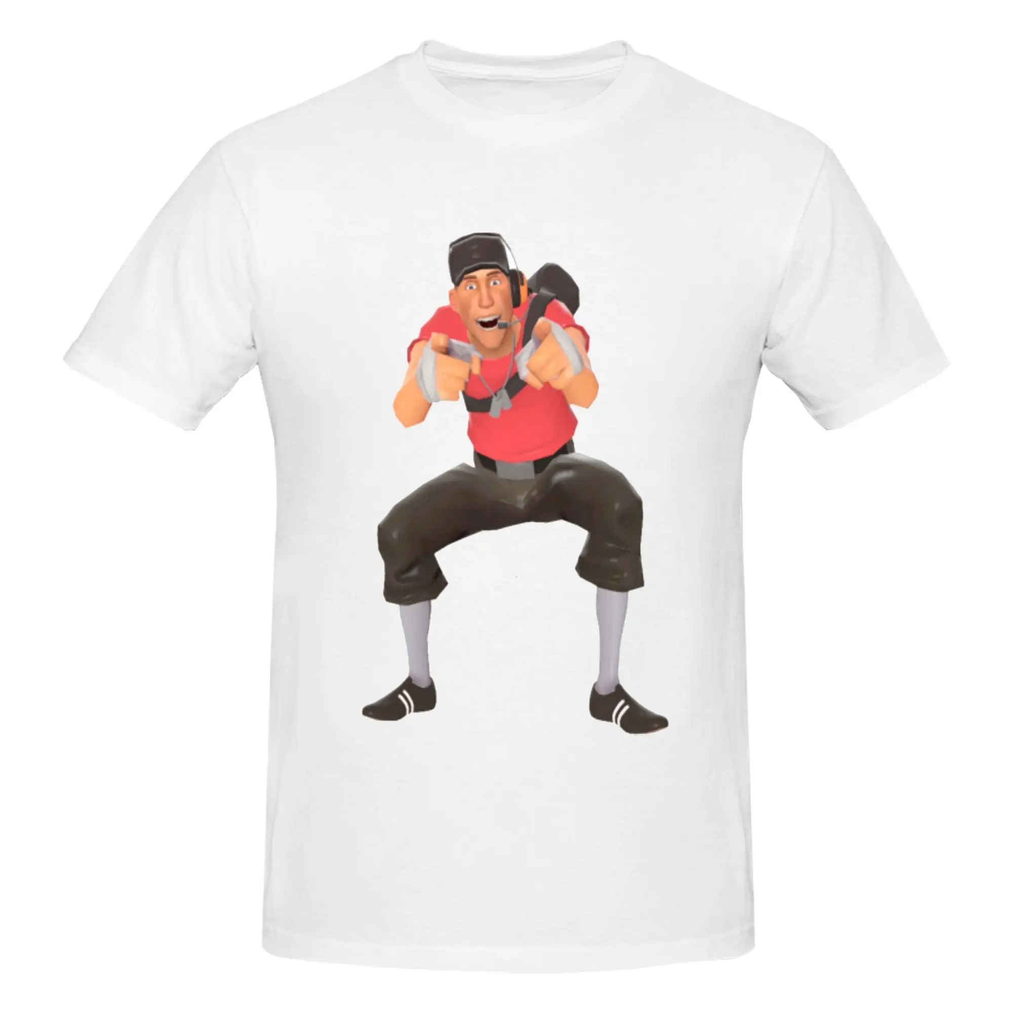 tf2 scout laugh Team Fortress 2 Men T-Shirt Double Sided Plus Size T Shirts Men's Round Neck Cotton Tees Short Summer Male
