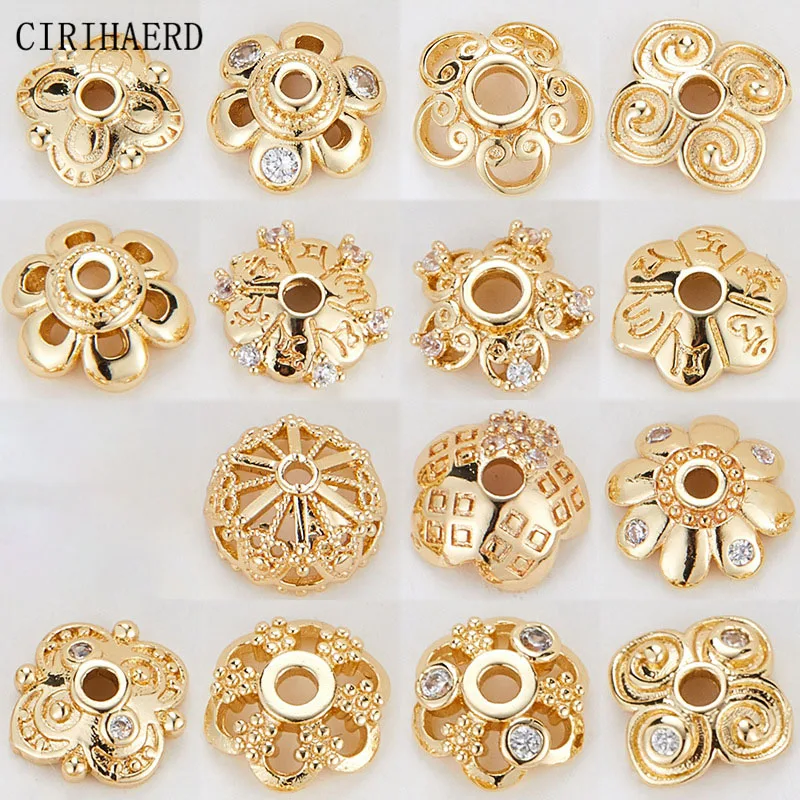 23 Models 14K Gold Plated Flower Bead End Caps DIY Handmade Jewelry Accessories Components Supplies Findings Beads Cap Wholesale