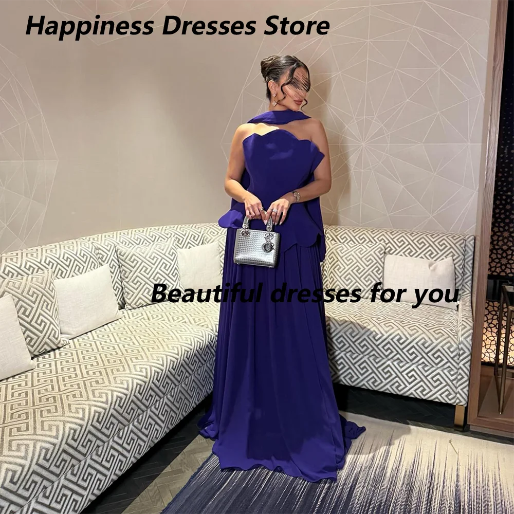 

Purple Chiffon Prom Dress A Line Strapless Pleat Floor Length Women's Evening Gowns with Scarf Elegant Party Dresses Customized