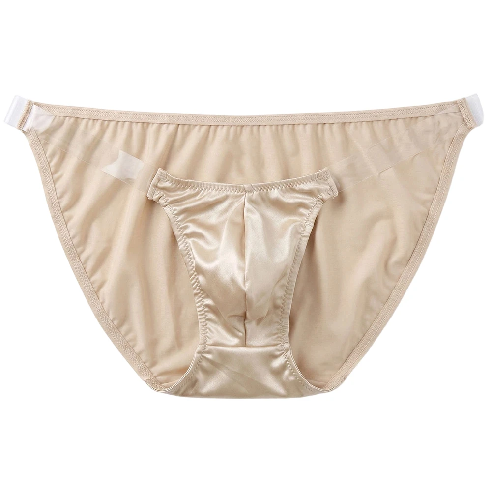 Men Ice Silk Smooth Glossy Briefs High Fork Transparent Belt Underwear Panties Youth Skinny Sports Breathable Bottoms
