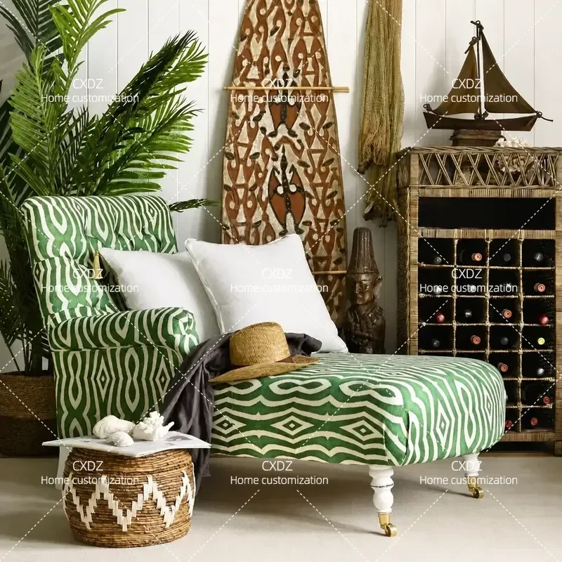 Country Pastoral Fabric Leisure Recliner Medieval Living Room Bedroom Bedside Stool Retro Chair