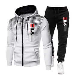 Fashion Print Tracksuit for Men Zipper Hooded Sweatshirt and Sweatpants Two Pieces Suits Male Casual Fitness Jogging Sports Sets