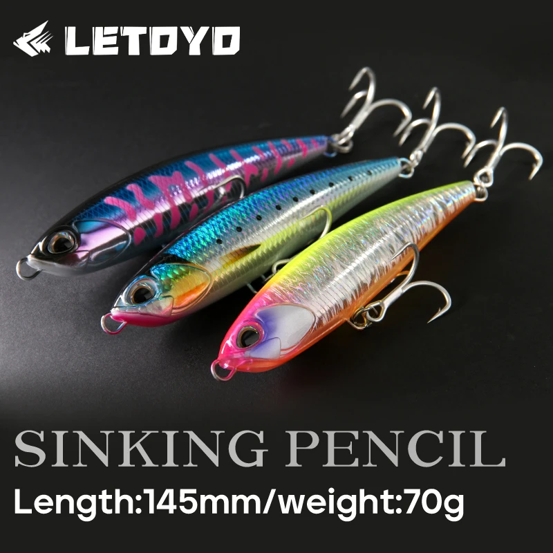 LETOYO 70g/145mm Sinking Pencil Lure Saltwater Pencil Fishing Lure Sea Fishing Sinking Stickbait For Tuna Seabass