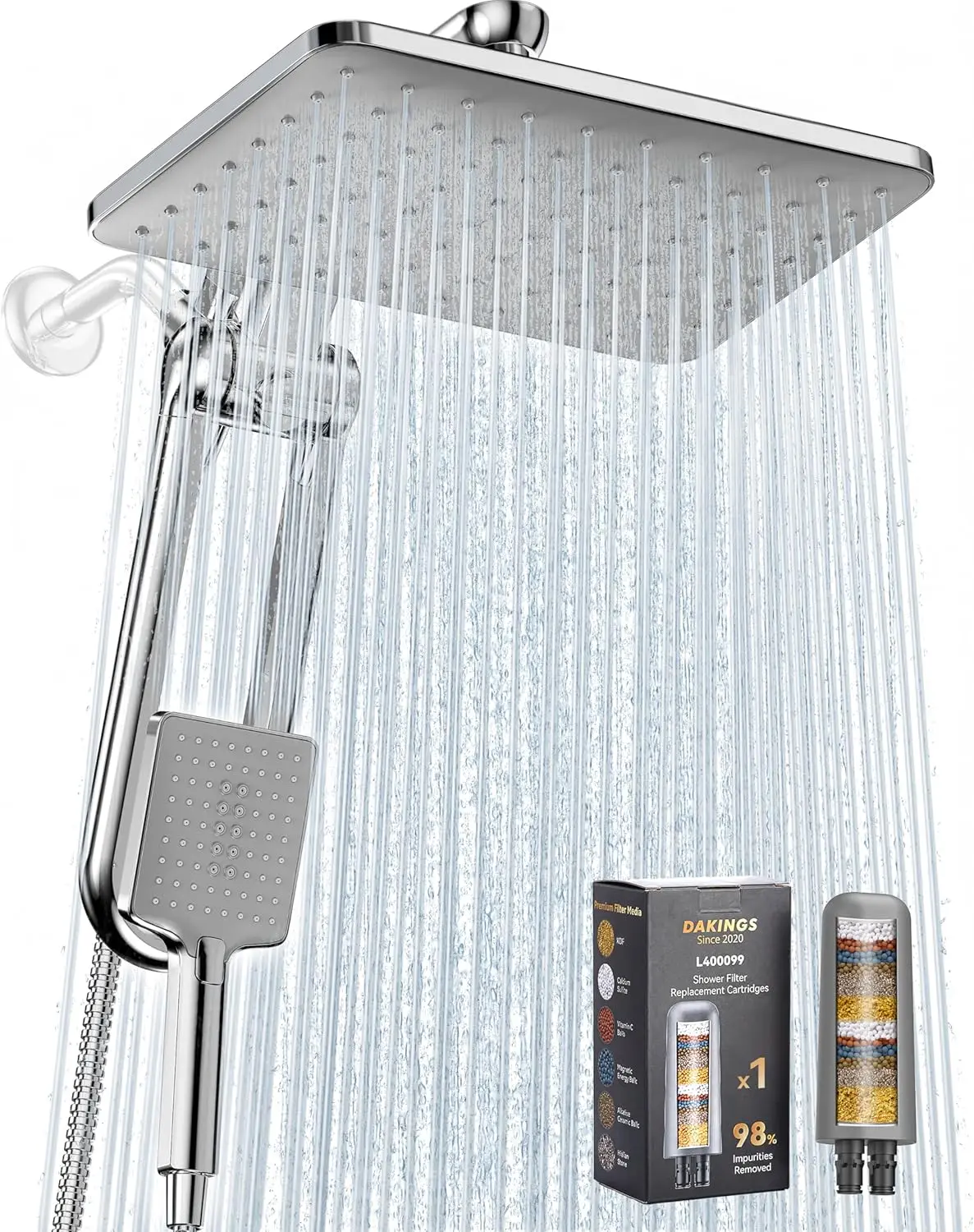 

Dual Filtered Rainfall Handheld Shower Head Combo, 7-Mode High Flow 11-Inch Fixed Showerhead with Handheld Spray, Chrome