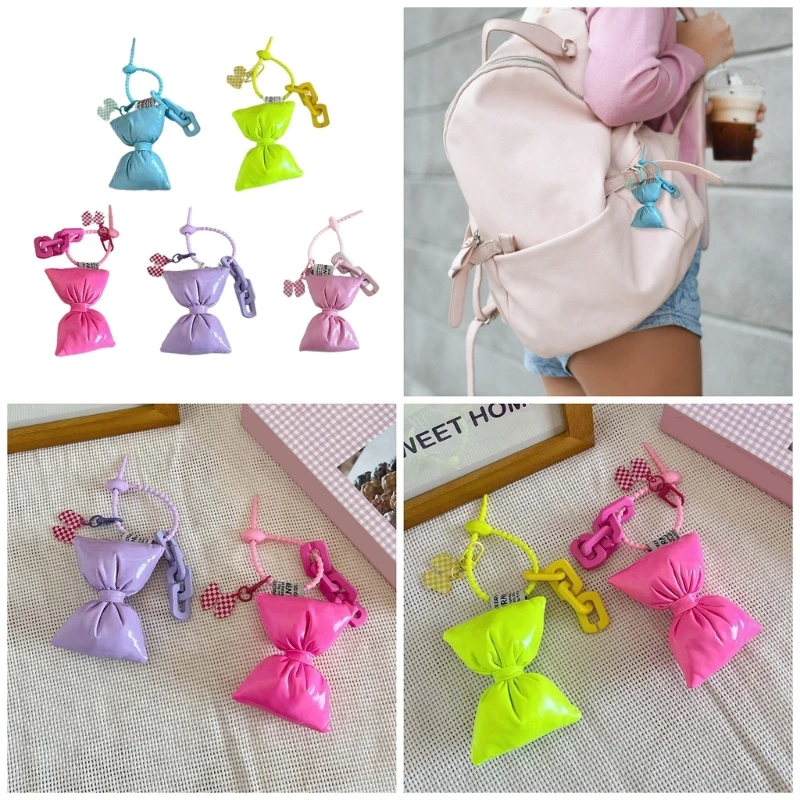 Leather Cotton Filled Bow Keychain Handmade Butterfly Knot Keyring DIY Bowknot Keyring Pendant Versatile Phone Accessory