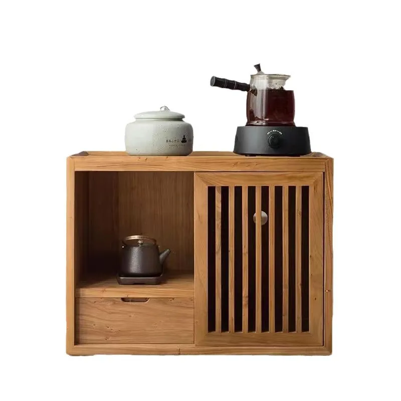 Retro solid wood tea cabinet, living room kettle storage old elm surrounding stove, tea side