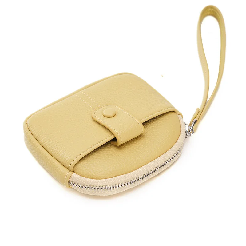 محفظة نسائية مستديرة من الجلد الناعم من البولي يوريثان بلون الحلوى، سلسلة مفاتيح، بطاقة، تخزين العملات المعدنية، حبل محمول باليد، محفظة نسائية