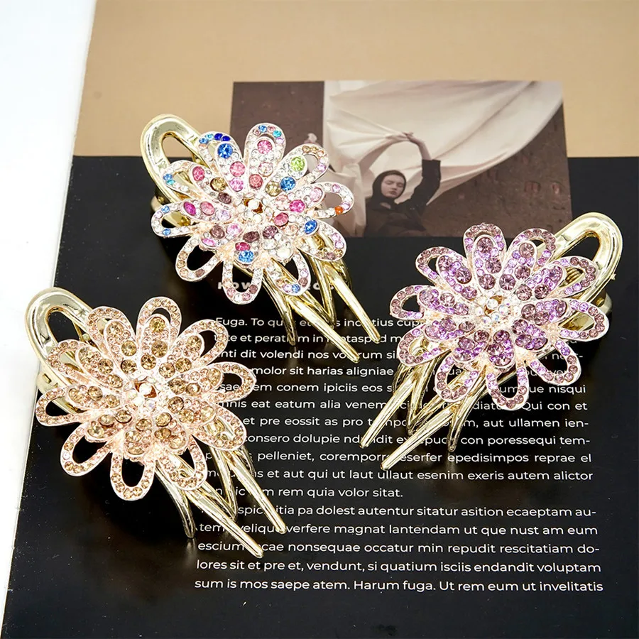 New fashion Rhinestone Hairpin Flower Leaf Duckbill Hair Claws Retro Hair Clips Accessories For Women Shinning Ponytail Headwear