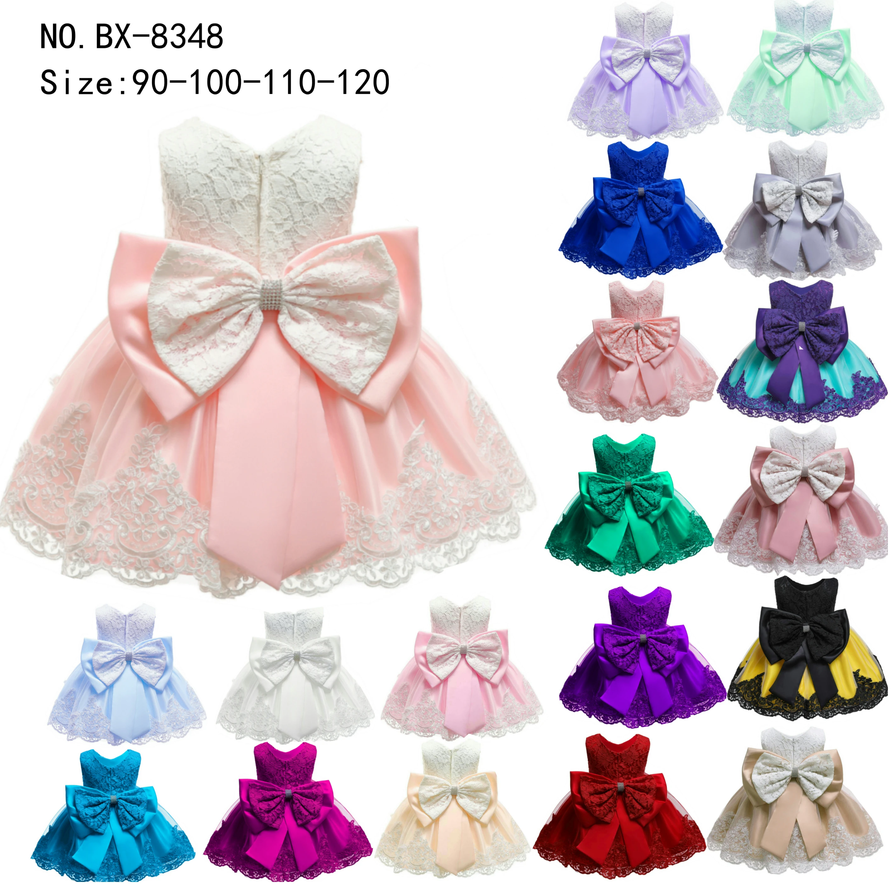 Hot selling New Style Newborns Dresses Lace Baby Dress For 1 year girl baby birthday dress Toddler Ball Gown With Bow wholesale