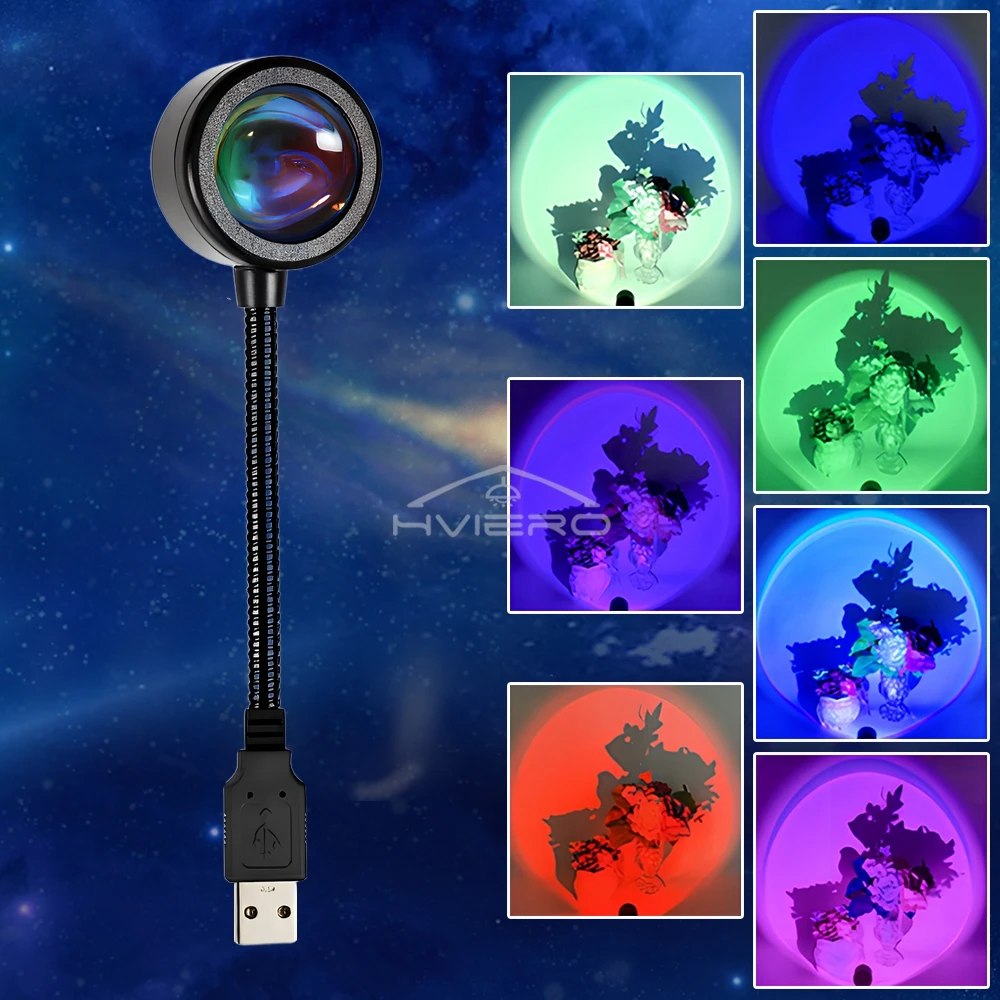 LED Sunset Lamp Nightlight USB Projector Birthday Party Decoration Mood Lights Bedroom Living Room Wall Photography Multipurpose