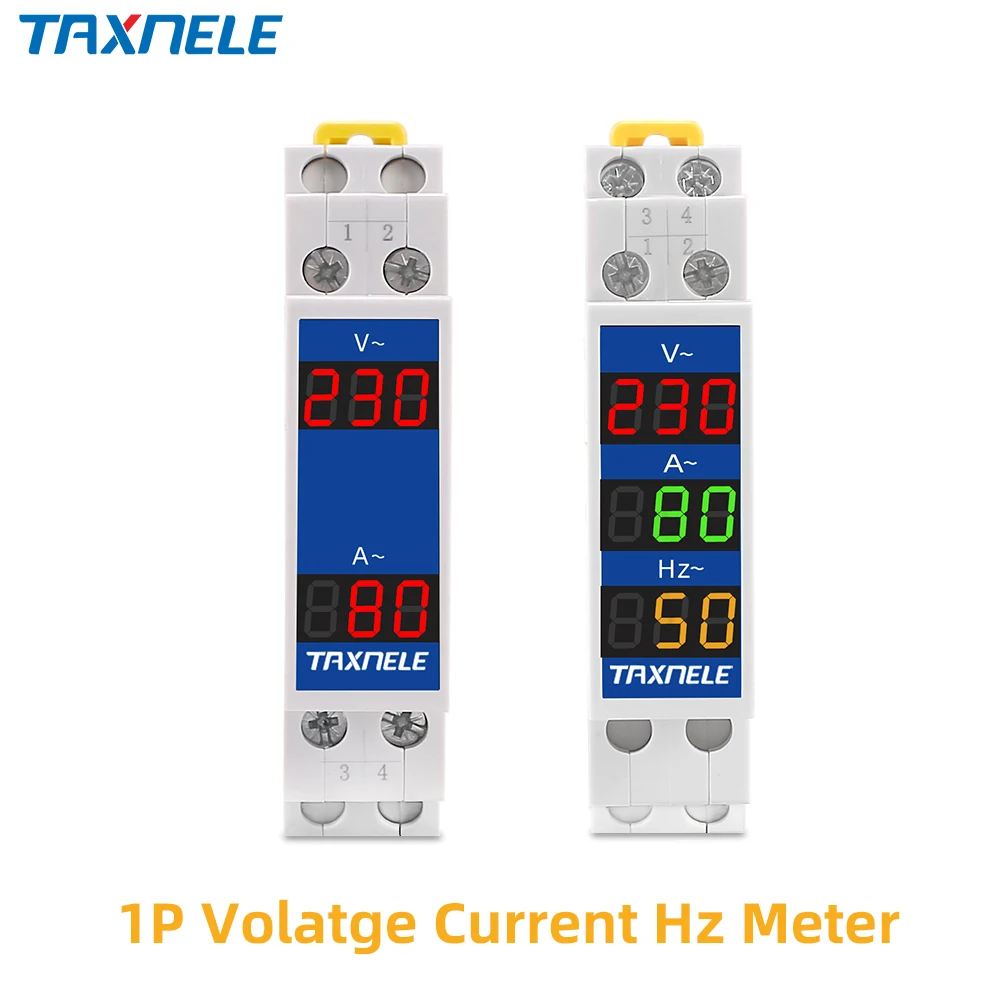 Din Rail 18mm Voltage Current HZ Meter AC 80-500V 220V 380V 100A Modular Voltmeter Ammeter LED Indicator Digital Volt Tester