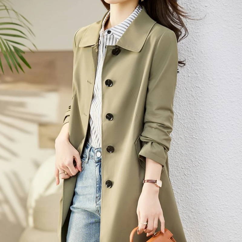 Spring Autumn Fashion Turn-down Collar Long Sleeve Solid Trench Women's Clothing Korean Button Simplicity Trend All-match Tops