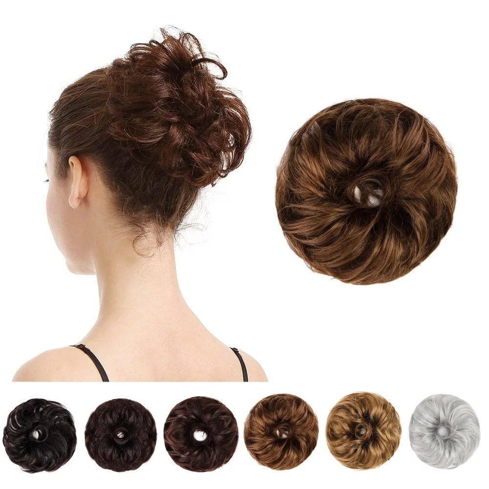 Moño desordenado para mujer, pieza de cabello humano, moño de Rosa desordenado, Scrunchies de cabello Real, piezas de cabello Updo, extensión de moño