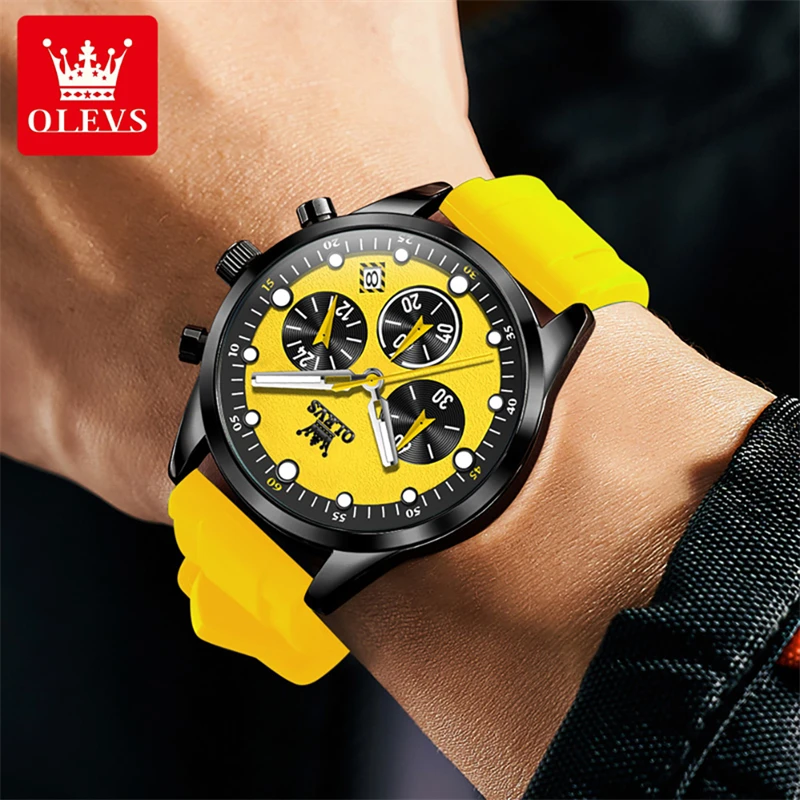 OLEVS Luxury Quartz watch for Men Multi Sport Rubber Strap Watch Waterproof Luminous