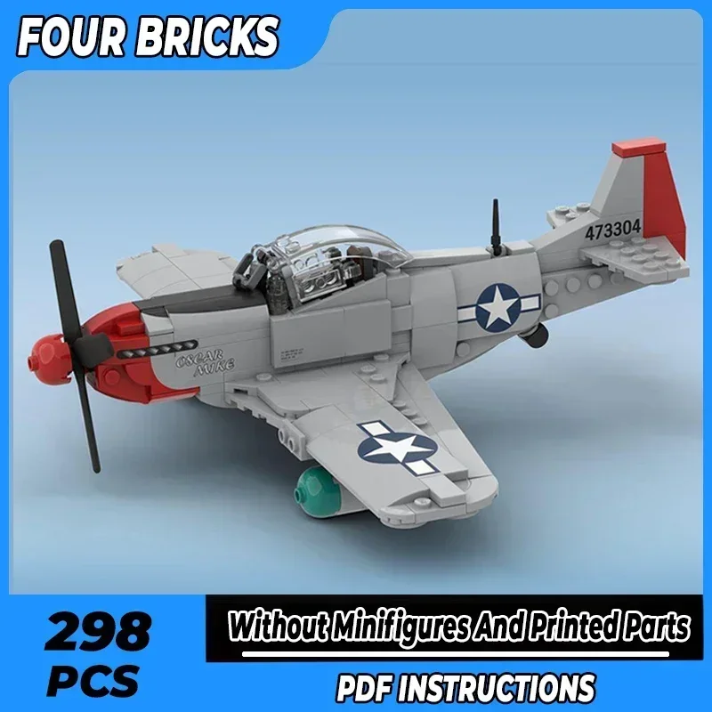 

Moc строительные кирпичи, военная модель P-51D Warhorse, красный нос, технология истребителя, модульные блоки, подарок, Рождественская игрушка, набор «сделай сам», сборка