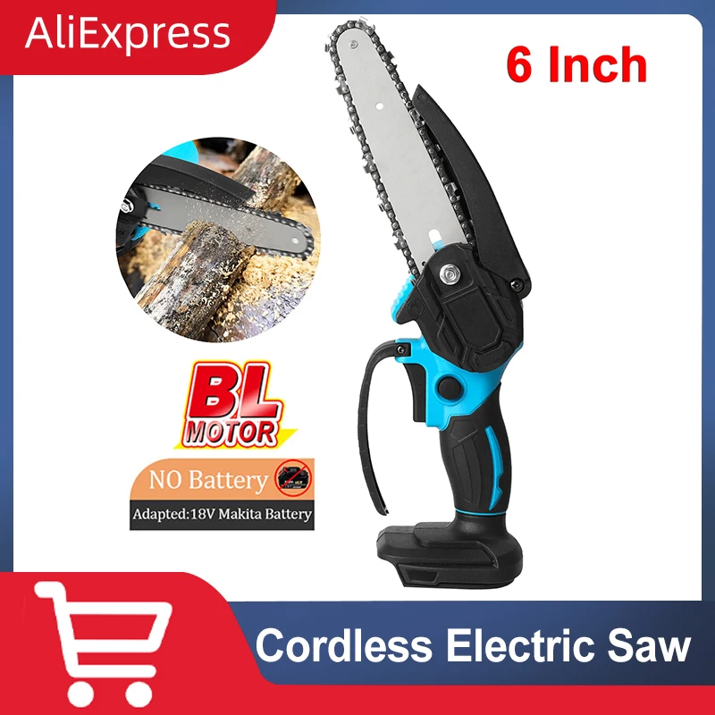 6 Inch Brushless Electric Chainsaw Cordless Handheld Garden Pruning Saw Woodworking Cutting Power Tools for Makita 18V Battery