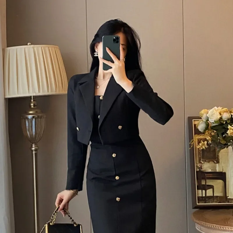 Long Sleeve Office Suits Female Outfits Dress Sexy Midi Women\'s Two Piece Set Formal Occasion New in Matching Sets The Same Full