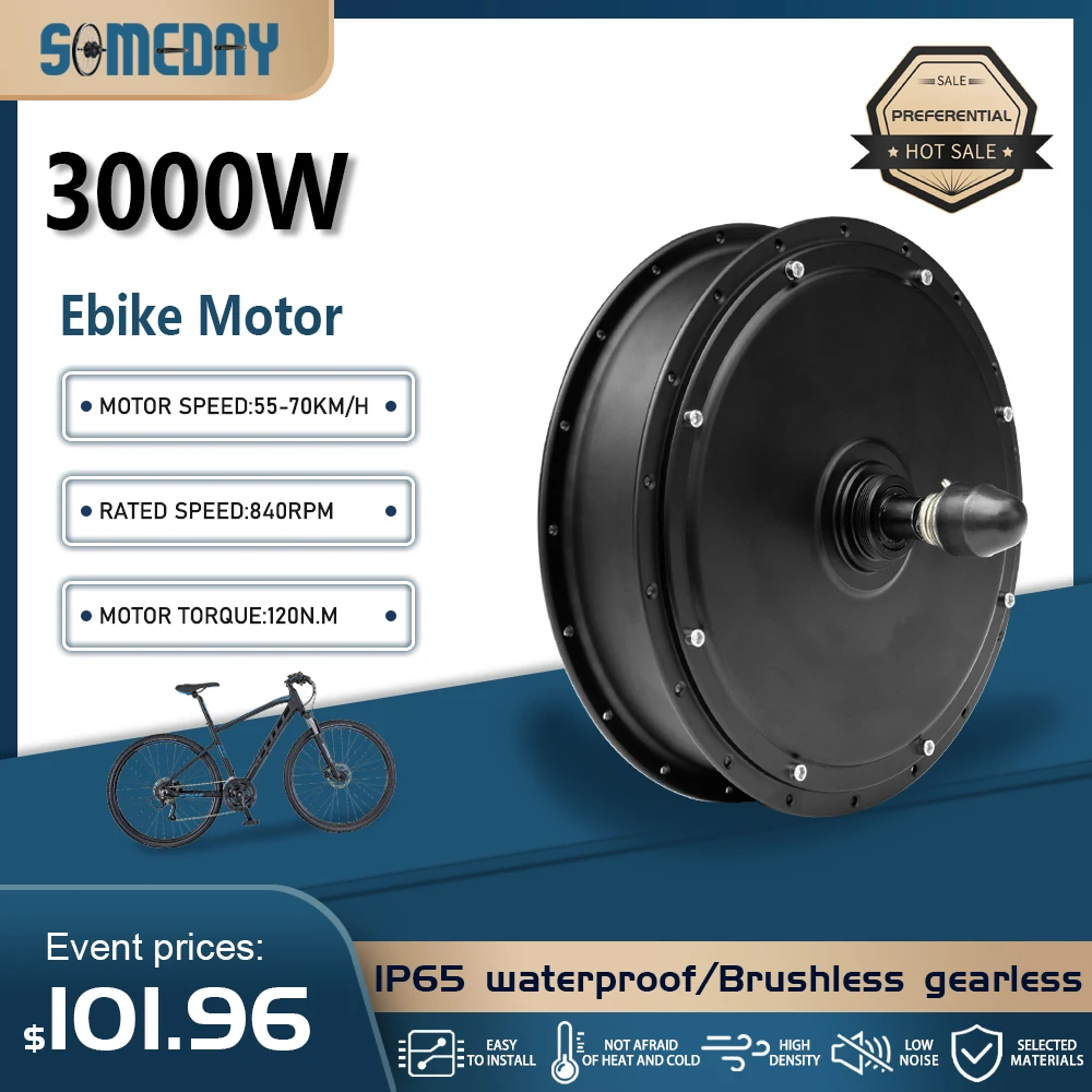 

72V 3000W Brushless Gearless Rear Rotate Hub Motor Wheel Dropout 135mm Use for Electric Bike Conversion Kit ﻿
