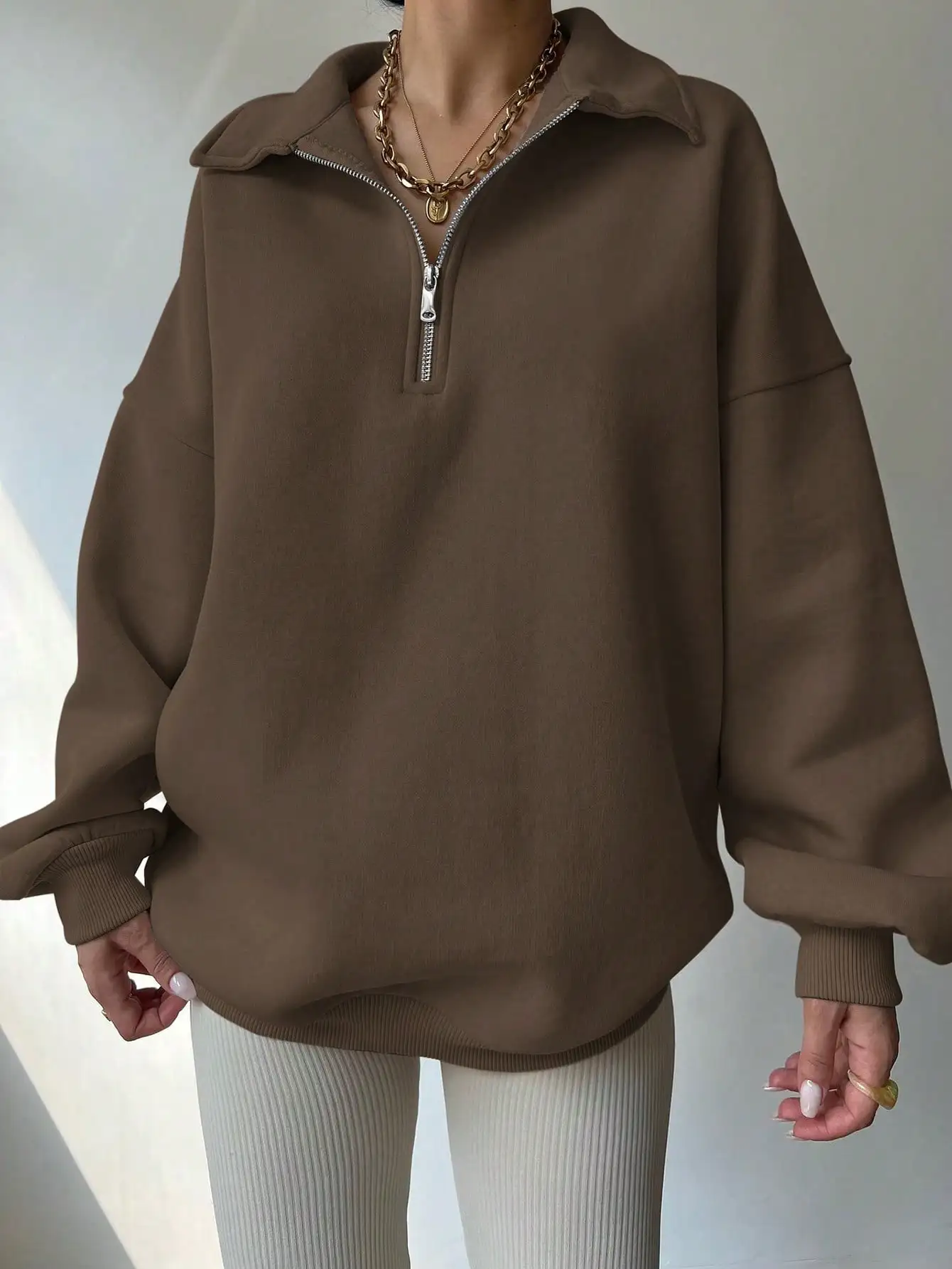 Oversized damessweater met halve ritssluiting, casual top met lange mouwen voor herfst, school en dagelijks gebruik