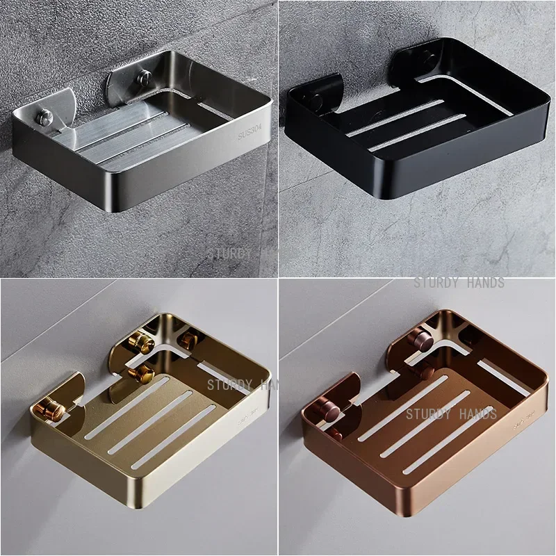 1pc Stainless Steel Wall Mounted Soap Tray, Non Perforated Drainage Soap Holder, Screw Installation, Kitchen Soap Storage Rack