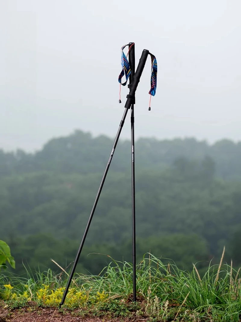 Outdoor Folding Hiking Pole Carbon Fiber Trail Running Pole Men Women Portable Storage Walking Stick