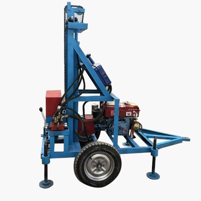 Taladro de pozo de agua diésel montado en remolque, diseño remolcable portátil de 100 m de profundidad para un fácil transporte con SUV