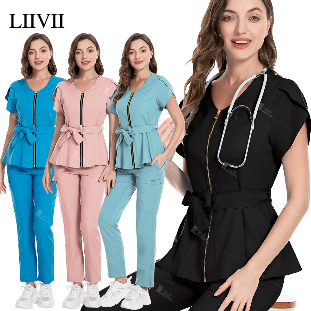 

Slim Fit Beauty Salon Workwear Medical Scrubs Uniform Women Scrub Set Nursing Accessories Hospital Dental Clinic Surgery Uniform