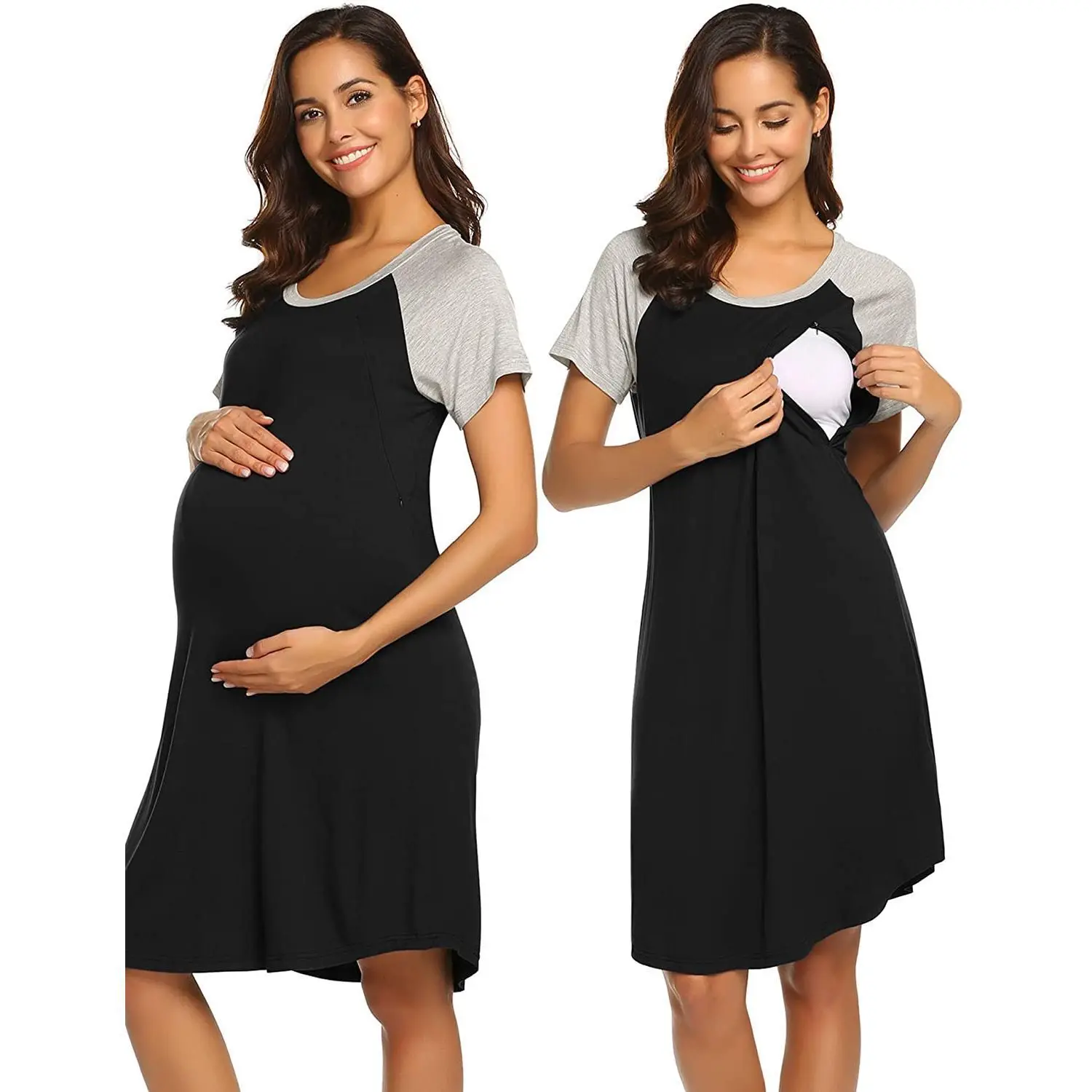 Free Shipping Comfort Maternity Pajamas Maternity Stretch Patchwork Short Sleeve Round Neck Mum-To-Be Breastfeeding Dress