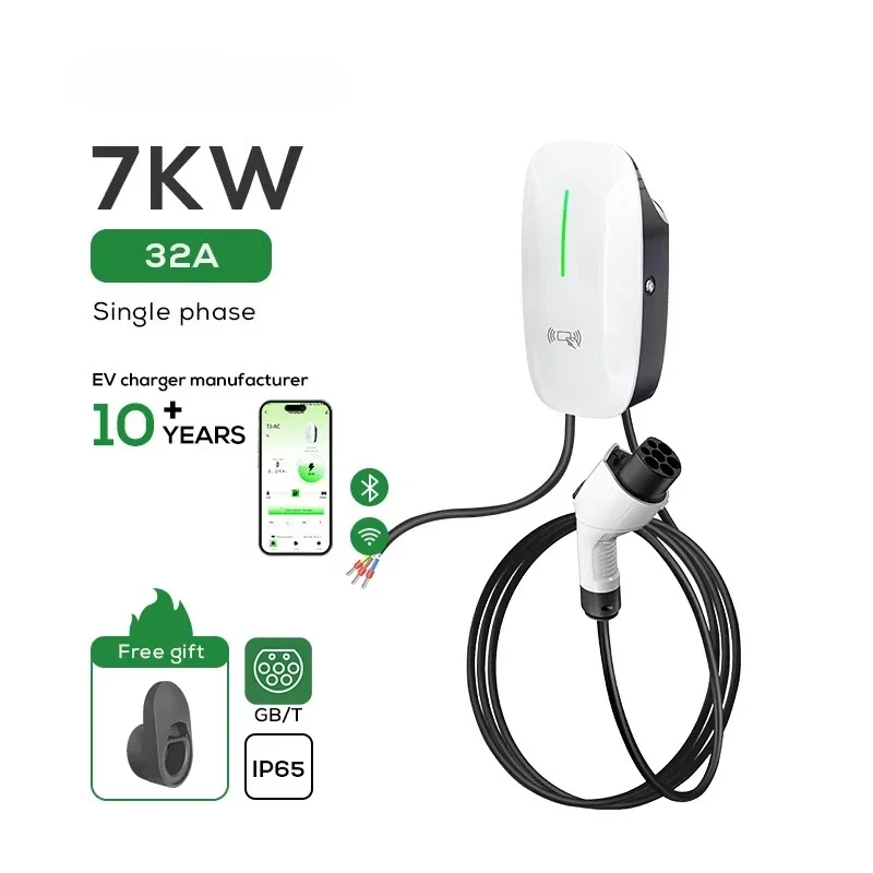 

7KW GB/TEV Portable Electric Car Charger AC IP65 Wall Pillar with 32A Input Current New Condition Type 2 Home Ev Charger