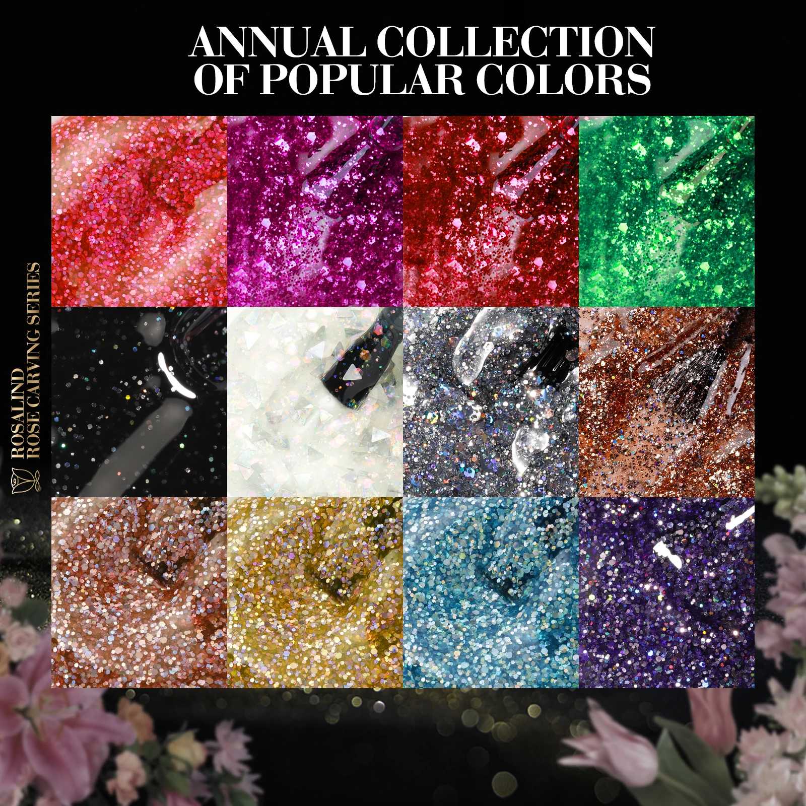 ROSALIND Neon Glitter Nail Gel Semi Permanent Hybrid Varnish Kit Manicure Need Base Top Nail Art Salon Nail Gel Polish Esmaltes