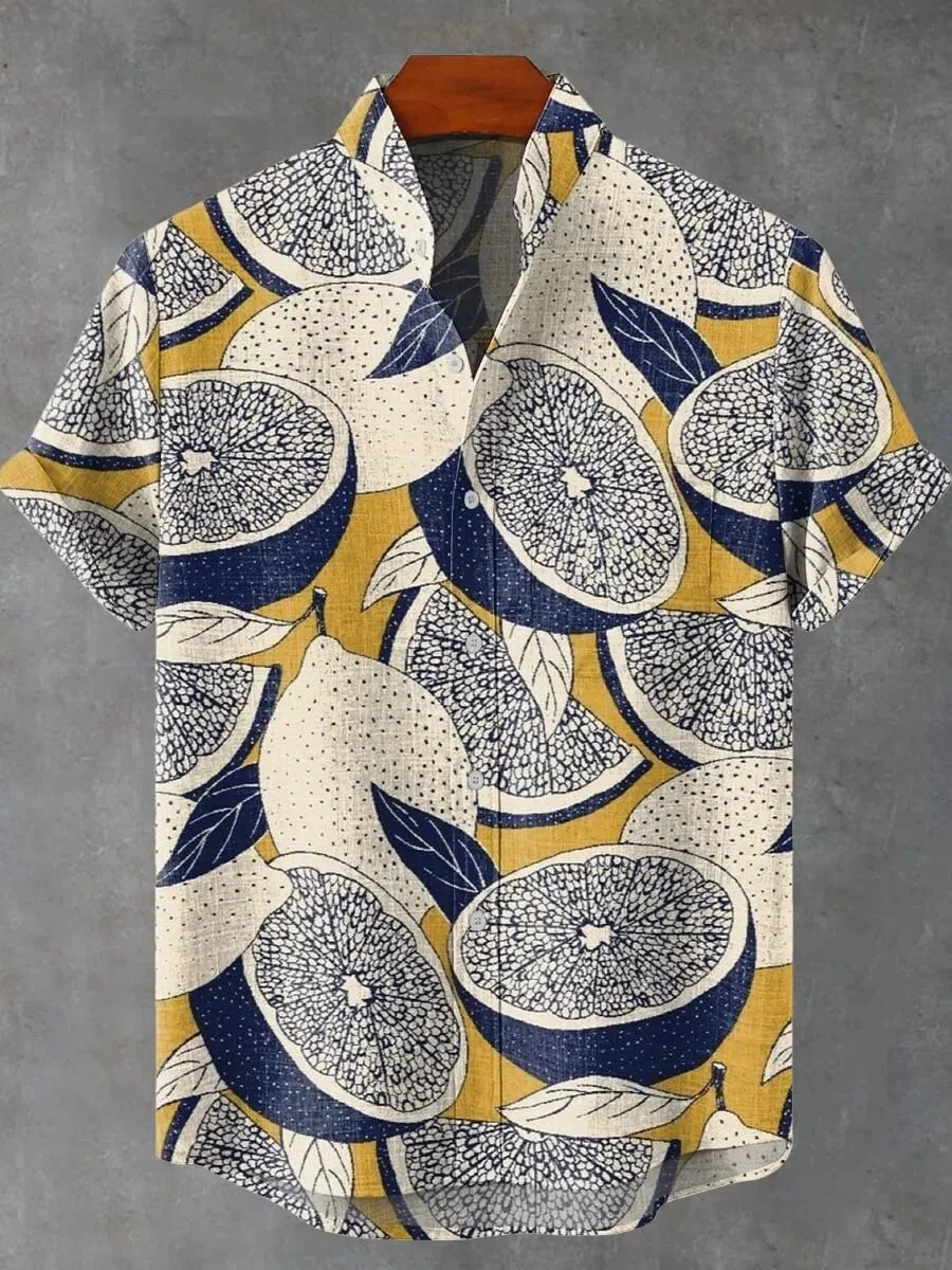 Новая мужская рубашка с 3D принтом тропических растений и кокосовой пальмы, льняная гавайская пляжная рубашка с лацканами и короткими рукавами, дышащий модный топ