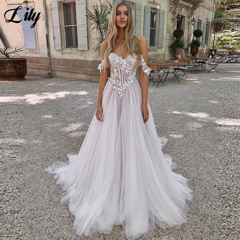 

Lily White Sexy Prom Dress Sweetheart Hollow Prom Gown with Fishbon 3D-Flowers Off the Shoulder Ball Gown robe de bal Customized