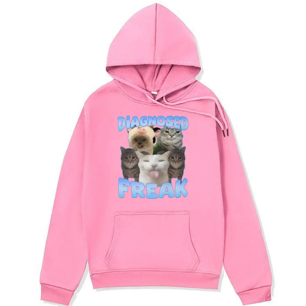 Diagnosed Freak Funny Watermelon Cat Meme Print Hoodie Male Aesthetic Oversized Sweatshirts Men Women Cartoon Fleece Pullover