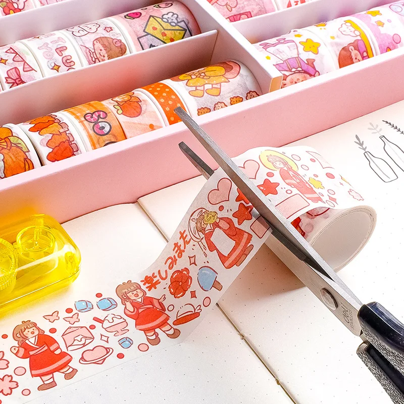 Caja de cinta Washi Vintage para niños y niñas, conjunto de cinta adhesiva de flores coloridas para álbum de recortes, pegatinas adhesivas para