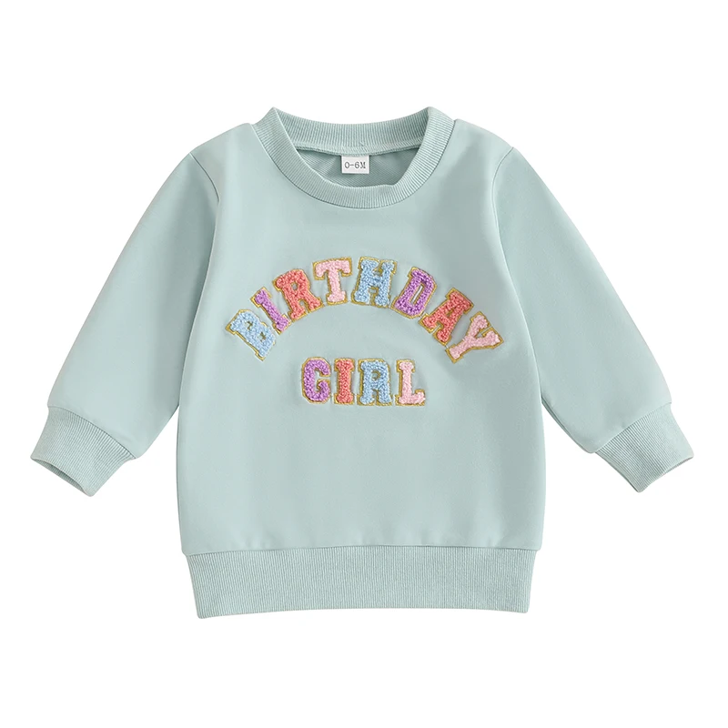 Toddler Gilrs Fall Sweatshirts Fashion Letter Embroidery Long Sleeve Crew Neck Baby Girls Tops for Birthday Daily Life