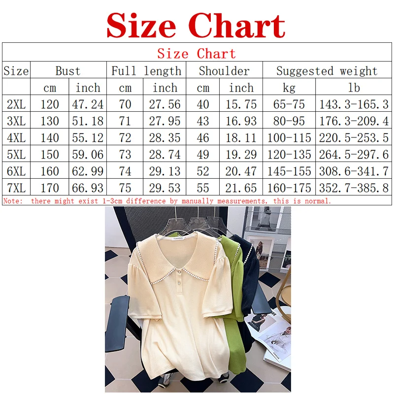 6XL 7XL Bust 150/170cm Big Size Women Clothing Extra Large Women\'s Polo Collar 100/150kg Loose Short Sleeve T-shirt