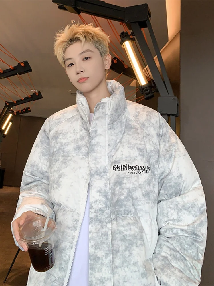 

Теплая хлопковая куртка мужская свободного кроя, модная, с эффектом тай-дай, зимняя верхняя одежда для молодежи, из полиэфирного волокна, с длинными рукавами, на молнии