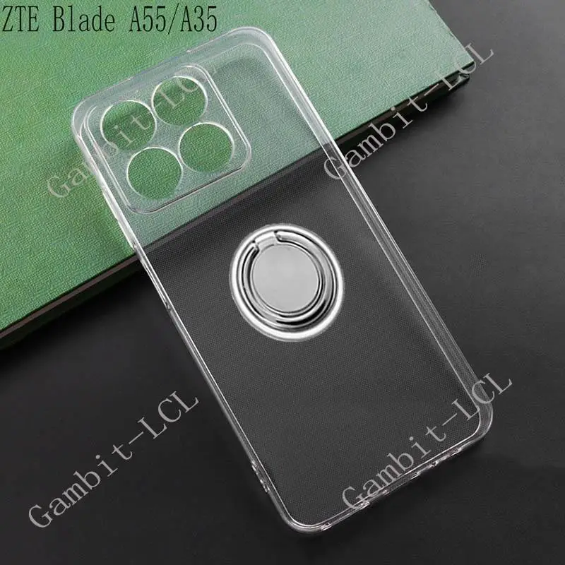 For ZTE Blade A35 A55 BladeA55 BladeA35 Z2450 Back Ring Holder Bracket Phone Case Smartphone TPU Soft Silicone Cover