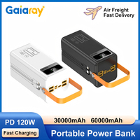 Gaiaray 30000mAh 60000mAh Portable Power Bank 120W Fast Charging Power Station Emergency Power Bank LED Charger for Home Camping