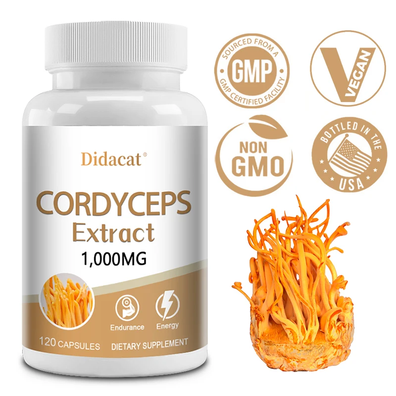

Грибные капсулы Cordyceps (Cordyceps Sinensis) 1000 мг, энергетические добавки, поддержка иммунитета и функций здоровья, NON-GMO